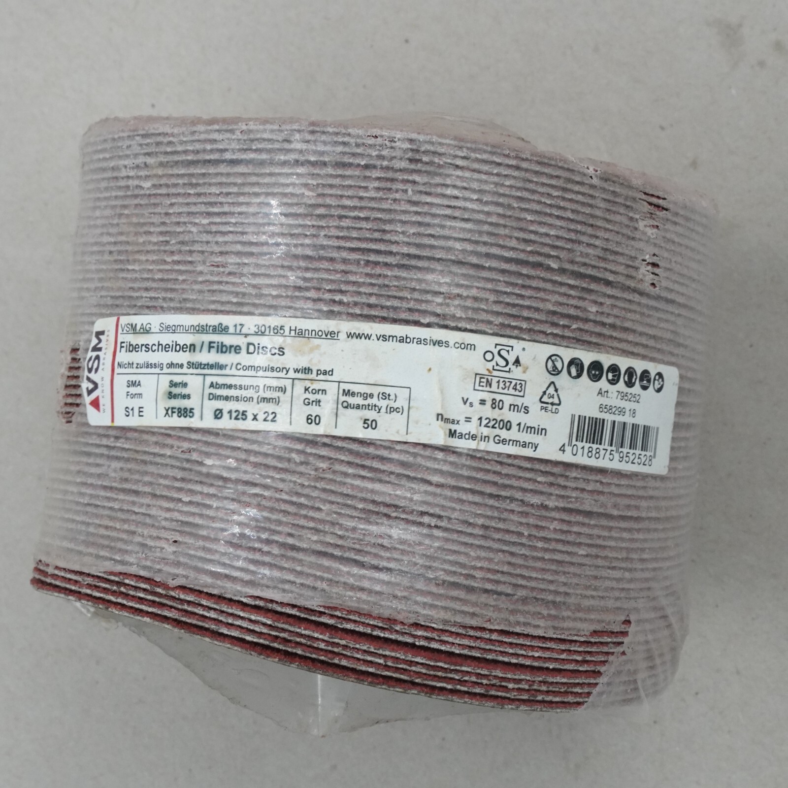 VSM 795252 Fibre Disc XF8985 Qty 50 60 Grit S1 E 125mm x 22mm