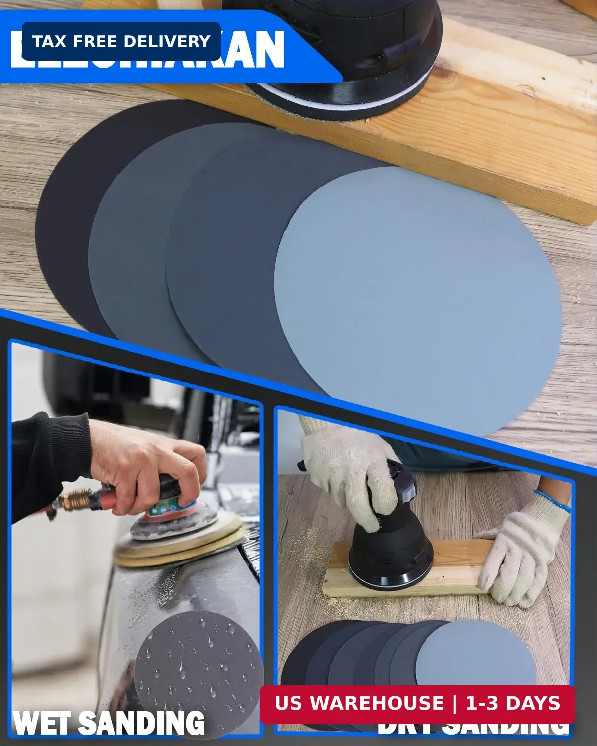 70Pcs 6 Inch Wet Dry Sanding Paper Discs Hook and Loop, 5000 3000 2000 1000 800