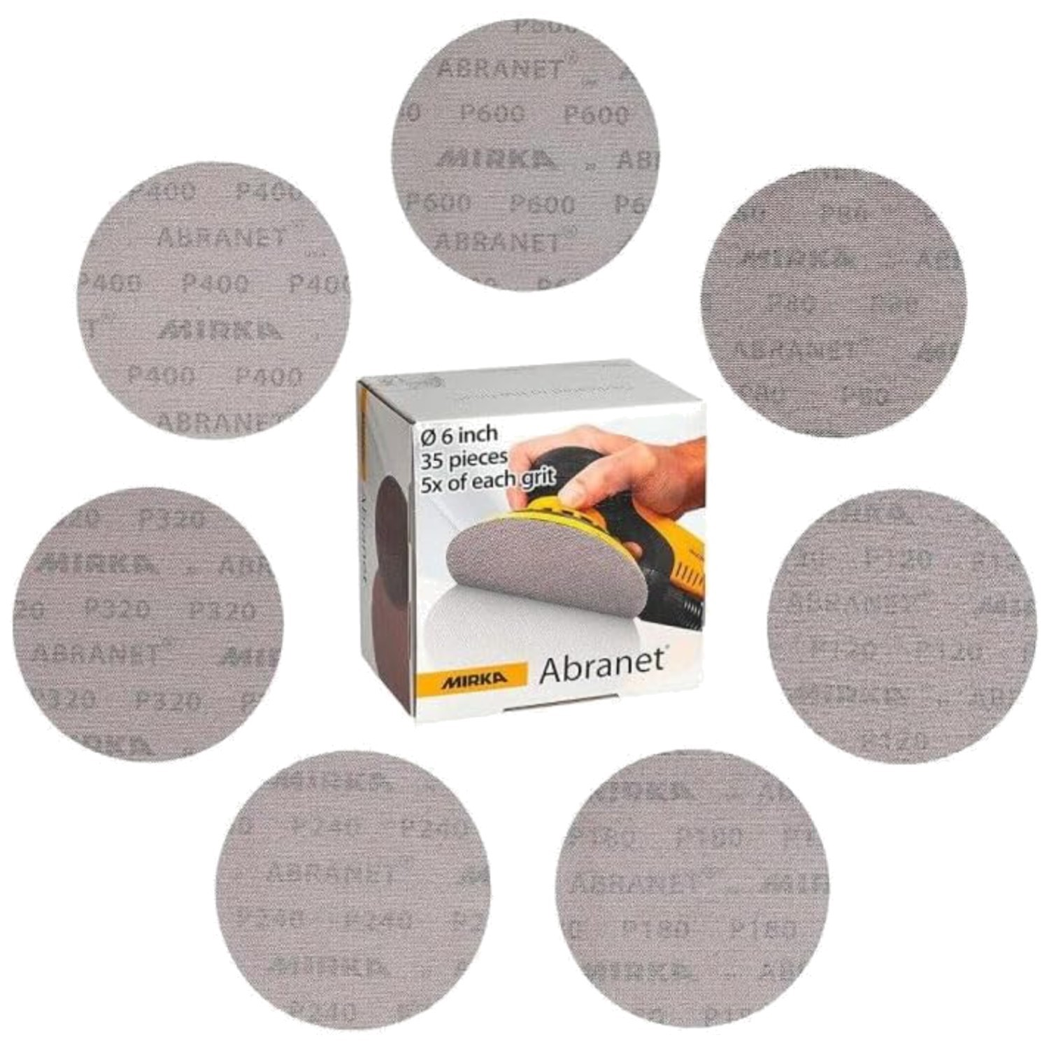 Abranet 6″ Hook and Loop Sanding Discs 35pc Set – Multi-Grit