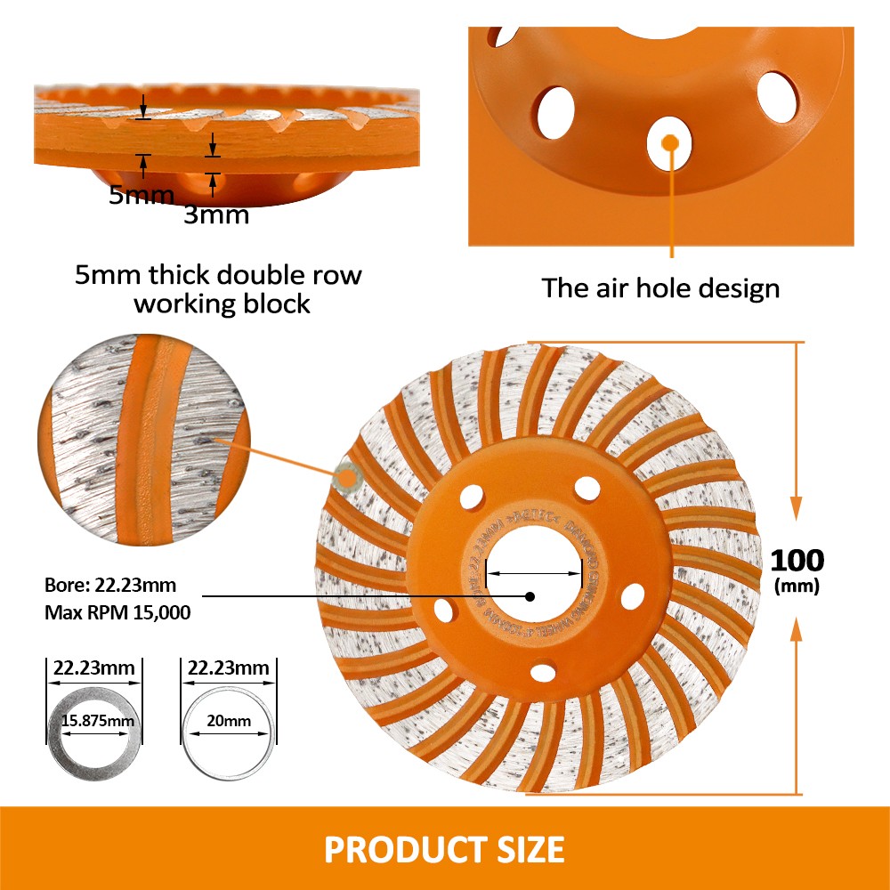 1pc 4/4.5/5/7″ Diamond Turbo Grinding Wheel Marble Granite Concrete Sanding Disc