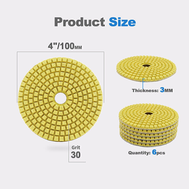 6pcs 4″ / 100mm Diamond Concrete Floor Wet Polishing Pads Sanding Grinding Discs