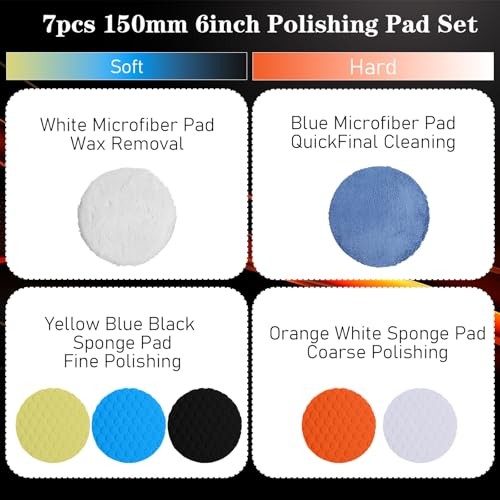 6 Inch Buffing Polishing Pads Kit, 7Pcs 150mm Car Polishing Pads with Wool and