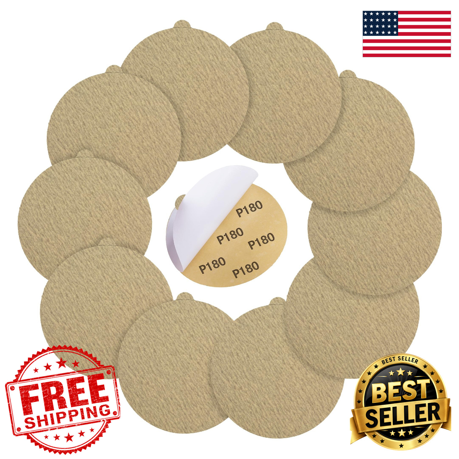PSA Sanding Discs 6 Inch 180 Grit 50 Pack Self Adhesive Stickyback Sandpaper