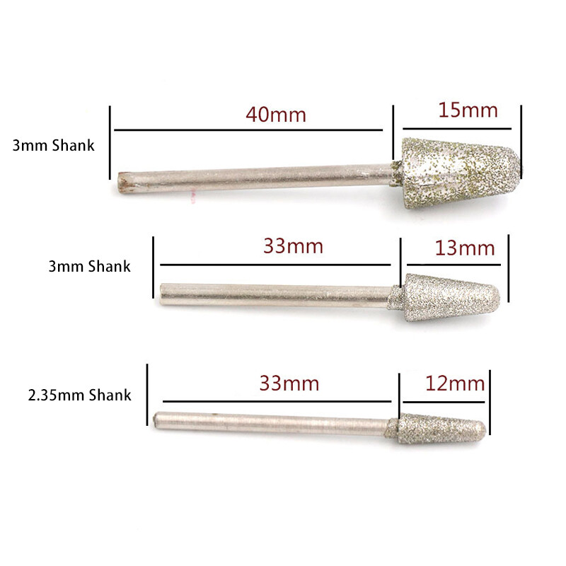 2.35/3mm Shank Bullet-shaped Diamond Grinding Head Drill Bits B Burr Jade Amber