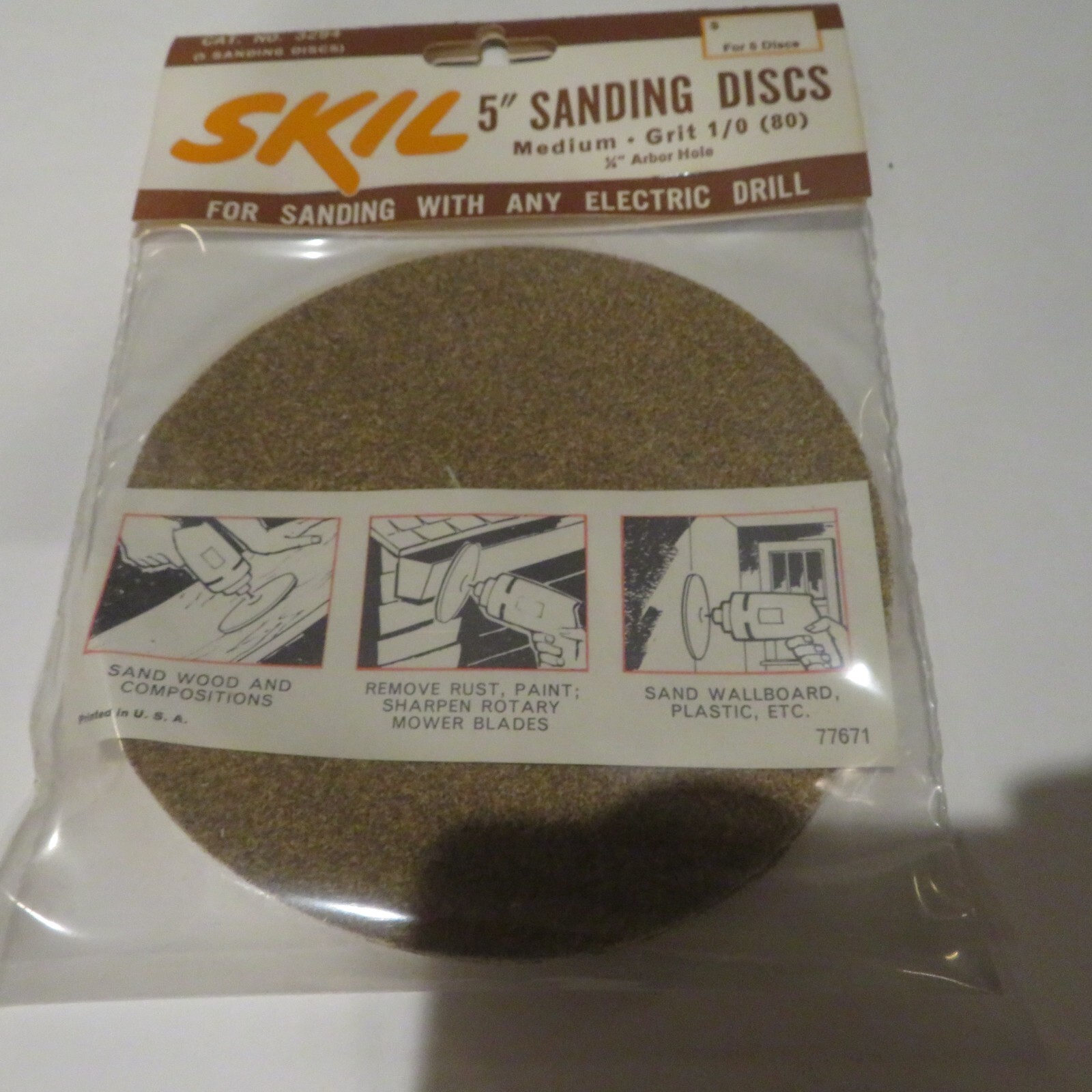 VTG SKIL 5″ Sanding Discs #3294 5 Pk Medium Grit Use w. Any Electric Drill NOS