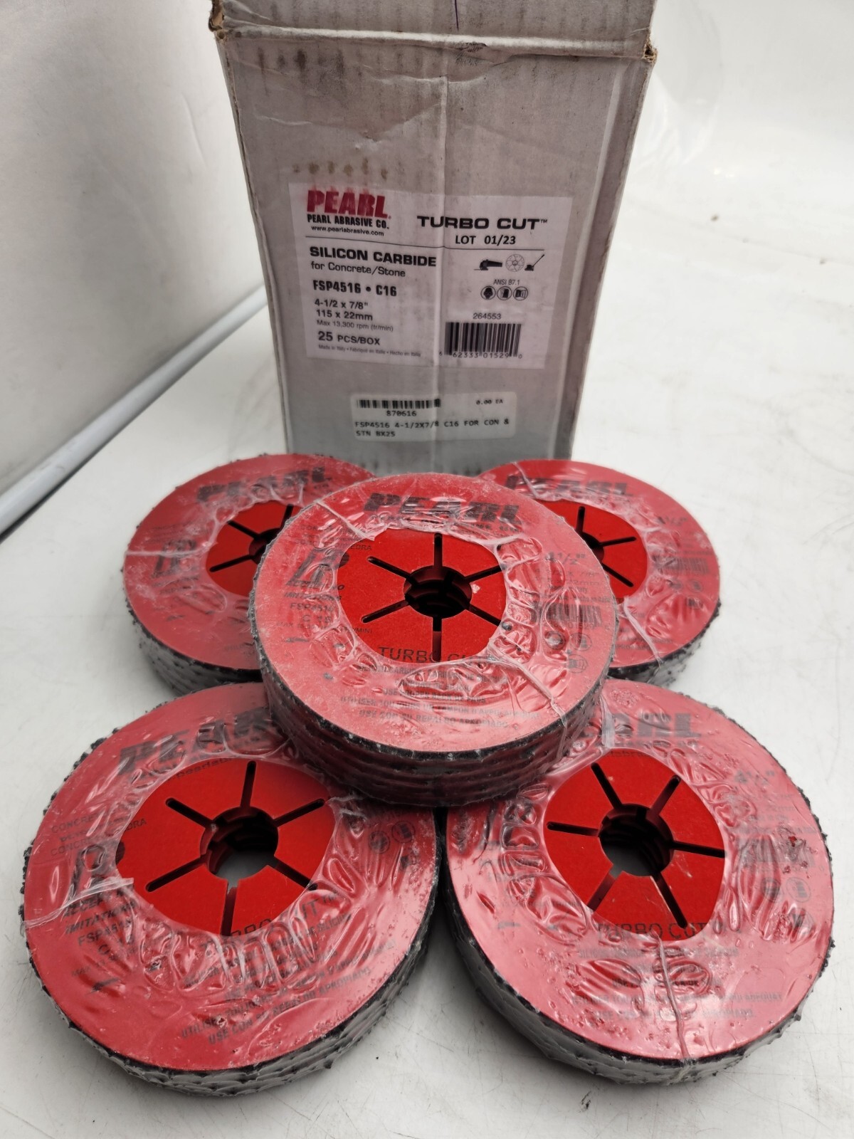 25 Pack Pearl Abrasive Silicon Carbide Turbo Cut Discs C16 – 4.5″ FSP4516