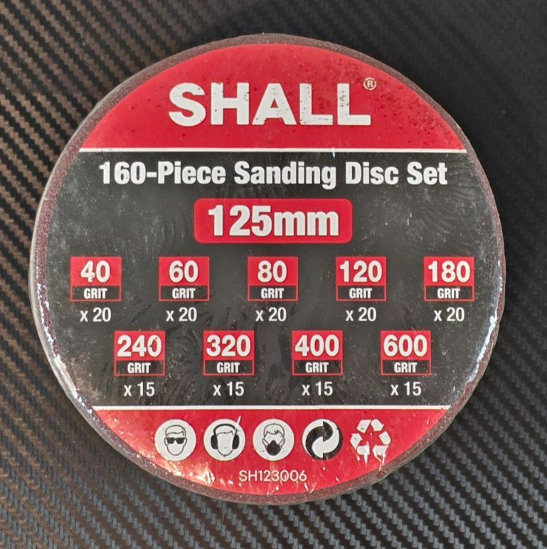 Shall 160 Pcs Sanding Disc Set 125mm 40/60/80/120/180/240/320/400/600 Mixed Grit