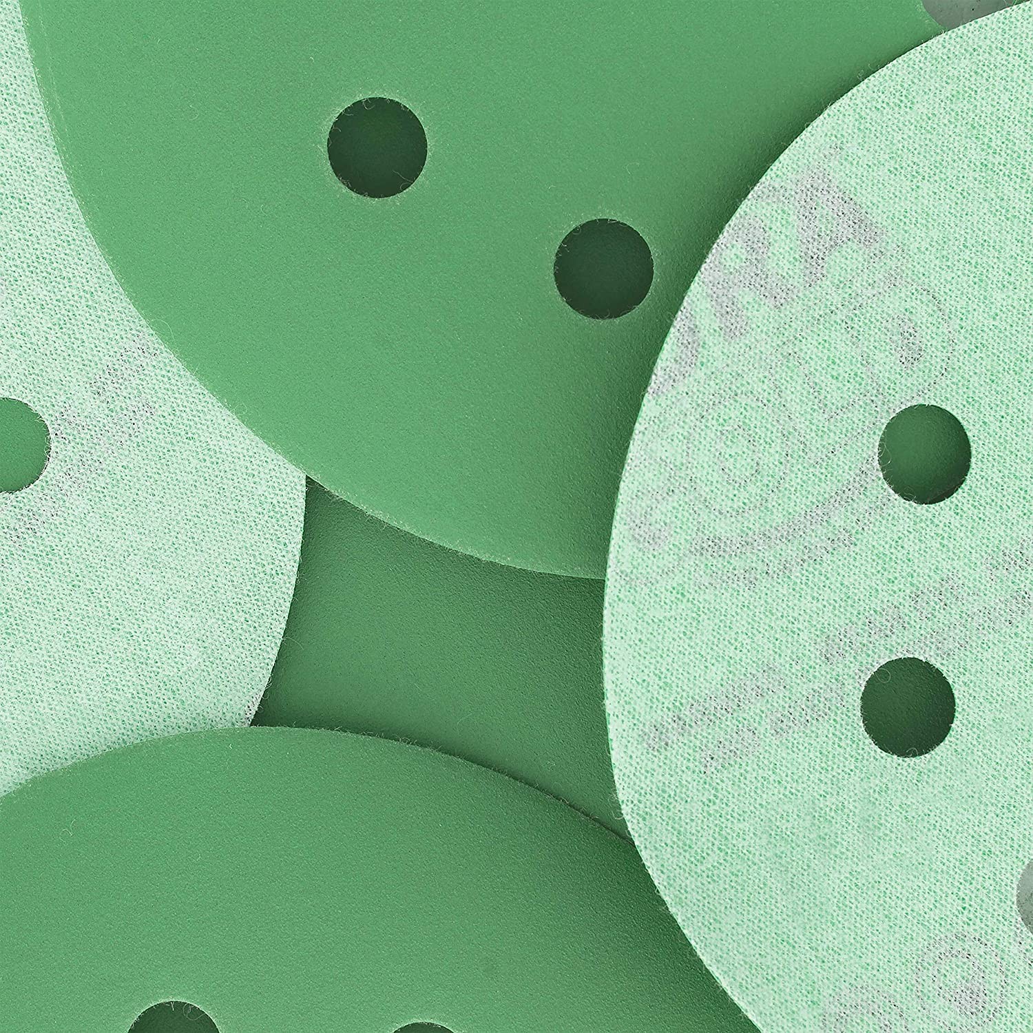 5″ Variety Grit Green Film Sanding Discs – 8-Hole Dustless Hook & Loop – 50 Pack