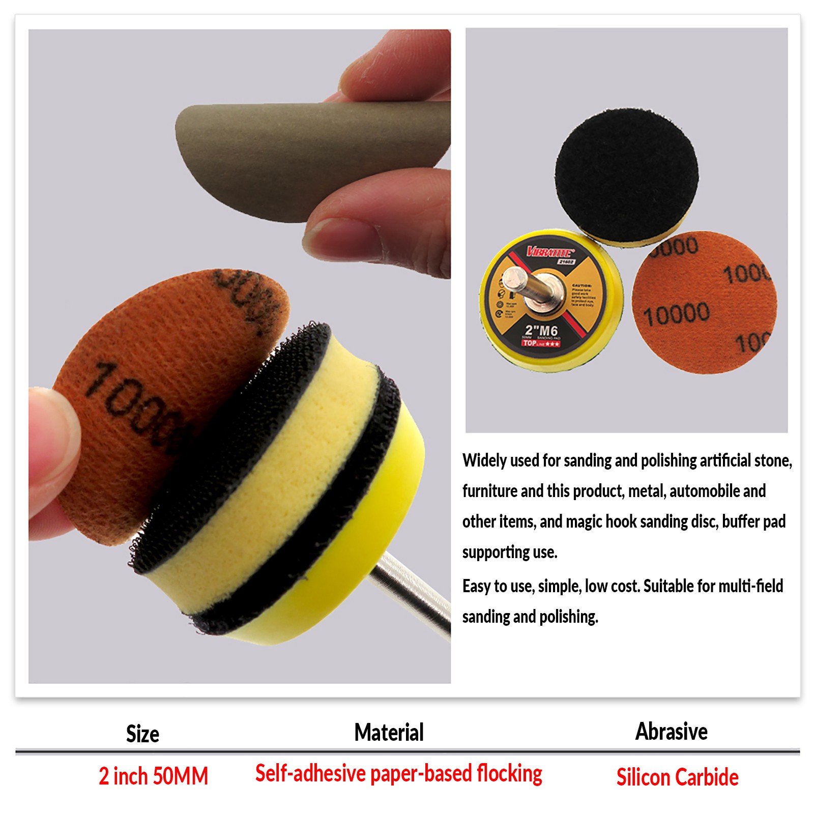 50mm Wet and Dry Sanding Discs 2 inch Sandpaper Hook and Loop Pads Grit 60-10000