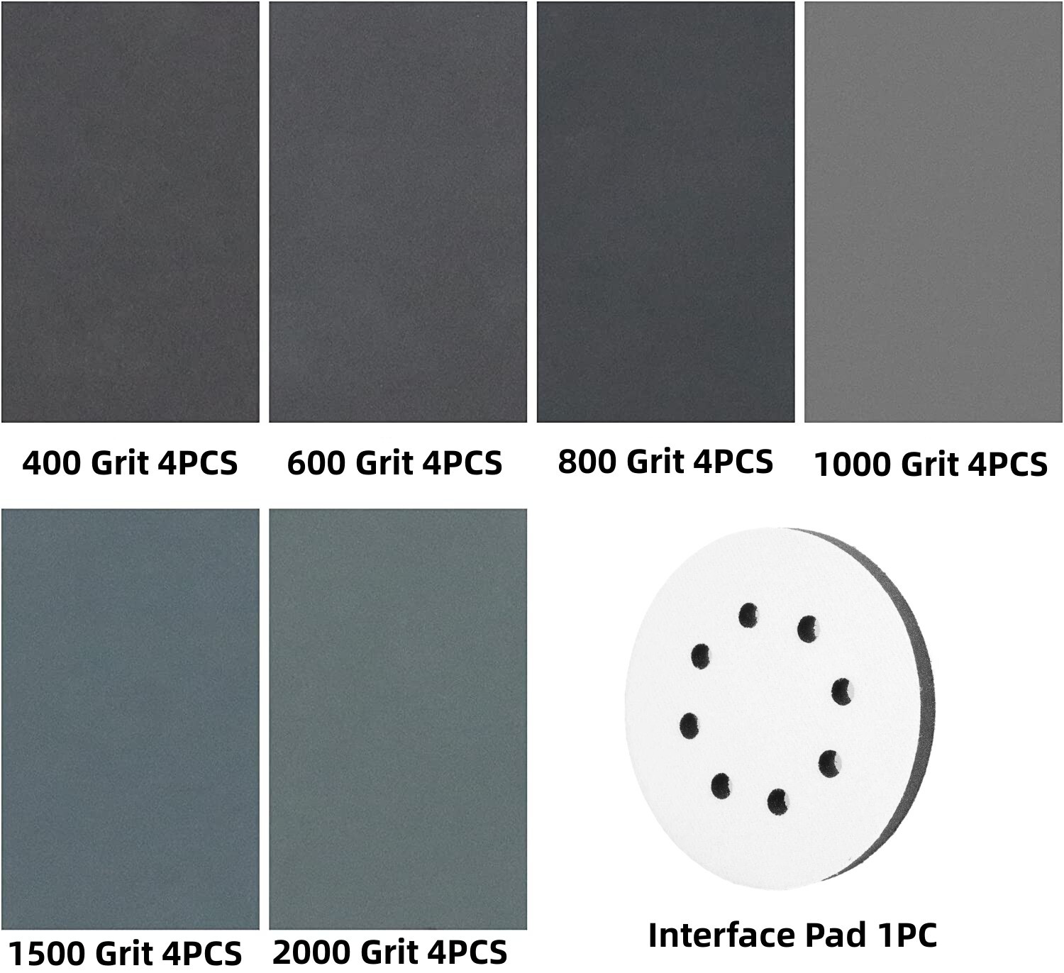 125mm Sanding Discs Hook Loop 400 to 2000 Grit W/ Interface Pad grinding sander