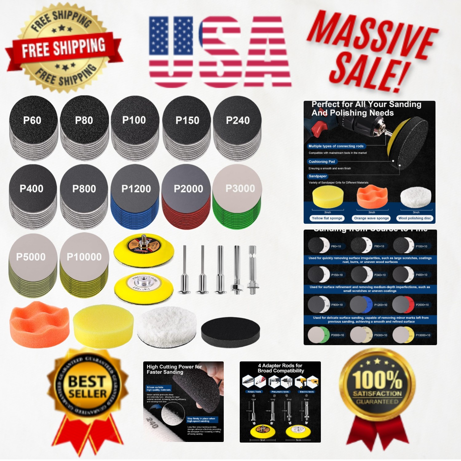 Headlight Restoration 131-Piece Sanding Kit: Ultra-Fine to Coarse Grits Included