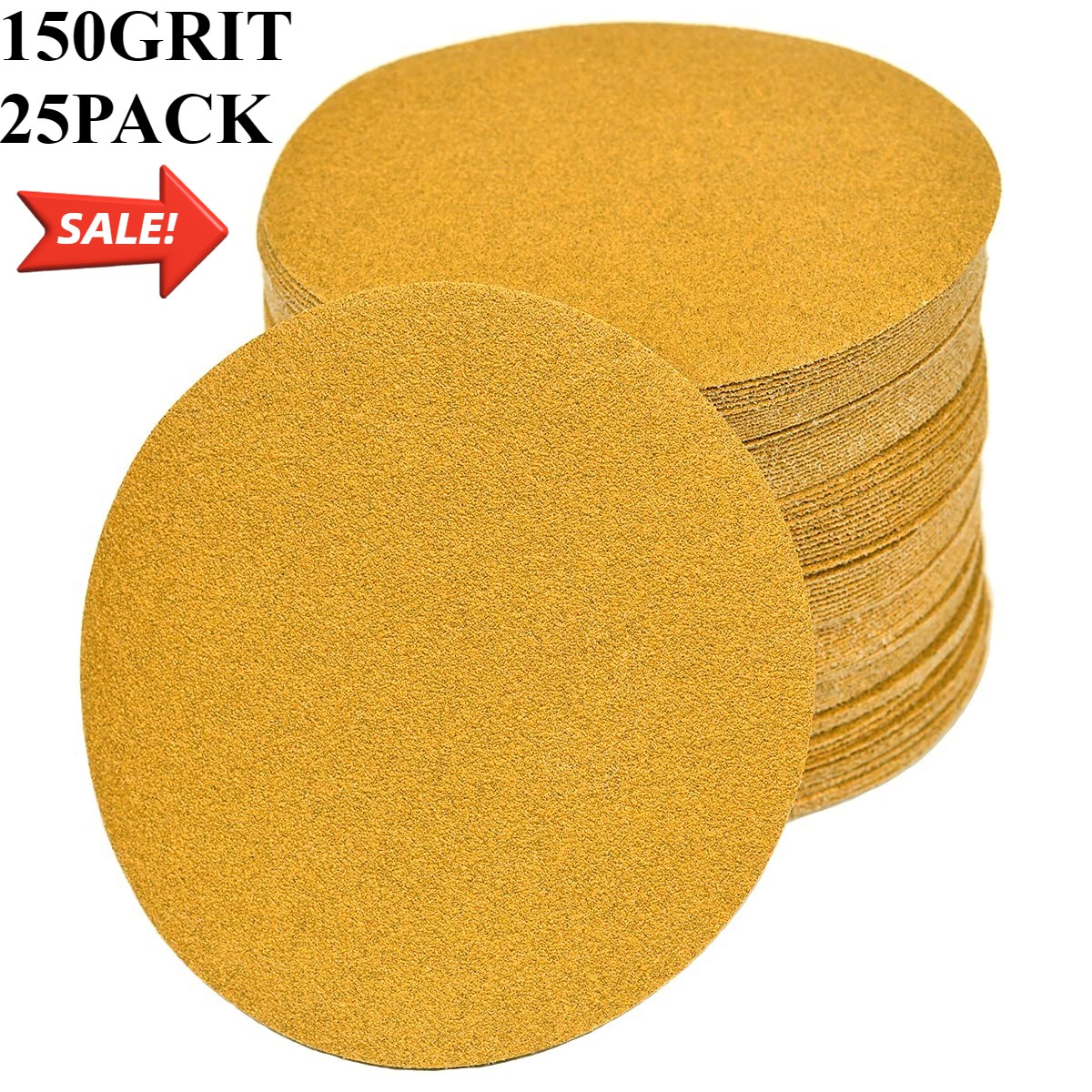 25PCS 150mm 6 Inch Gold sandpaper No Hole Hook & Loop Grip Sanding Disc 150 Grit
