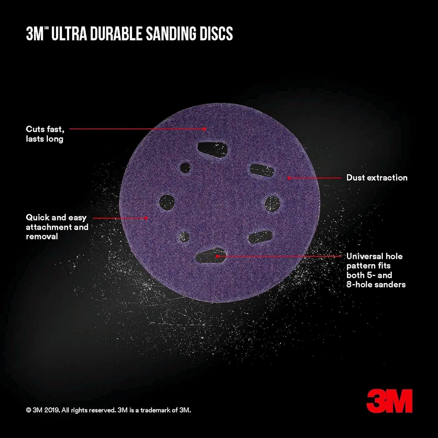 3M Ultra Durable 5 inch Power Sanding Discs, Universal Hole, 320 Grit, 10/Pack