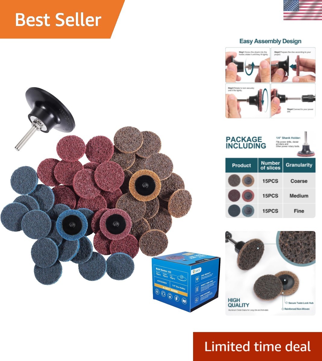 Versatile 46PCS Aluminum Oxide Sanding Discs with Quick Change Holder – 2 Inches