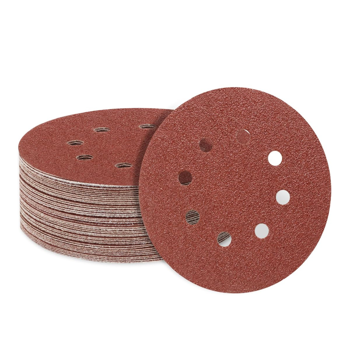 50 PCS 40 Grit 5 Inch 8 Hole Sanding Discs, Hook and Loop round Sandpaper Pads