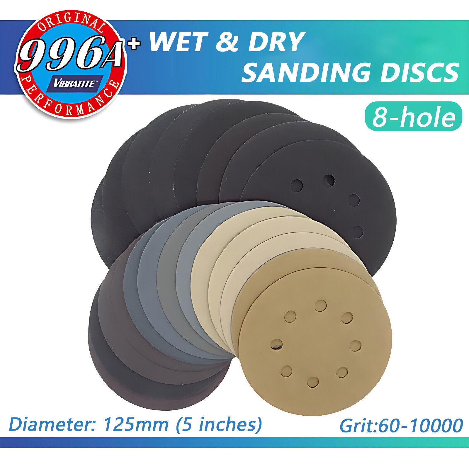 Wet Dry Sanding Discs 8 Hole Sandpaper Hook and Loop Pads Grit 60-10000 125mm