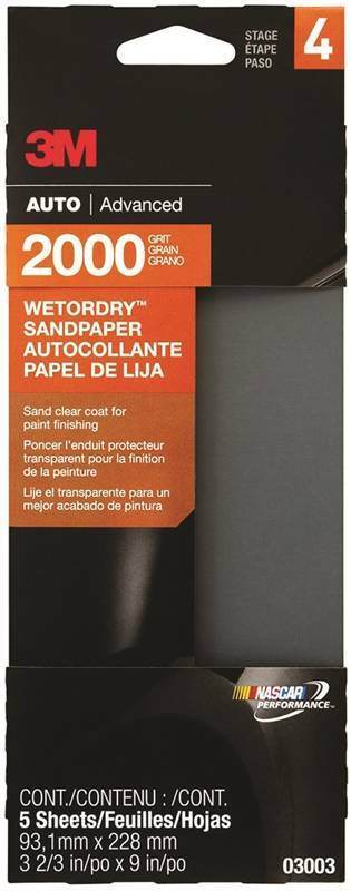 NEW 3M 03003 PACK (5) Auto Advanced Wet or dry Sandpaper 2000 Grit, 3 2/3″ x 9″