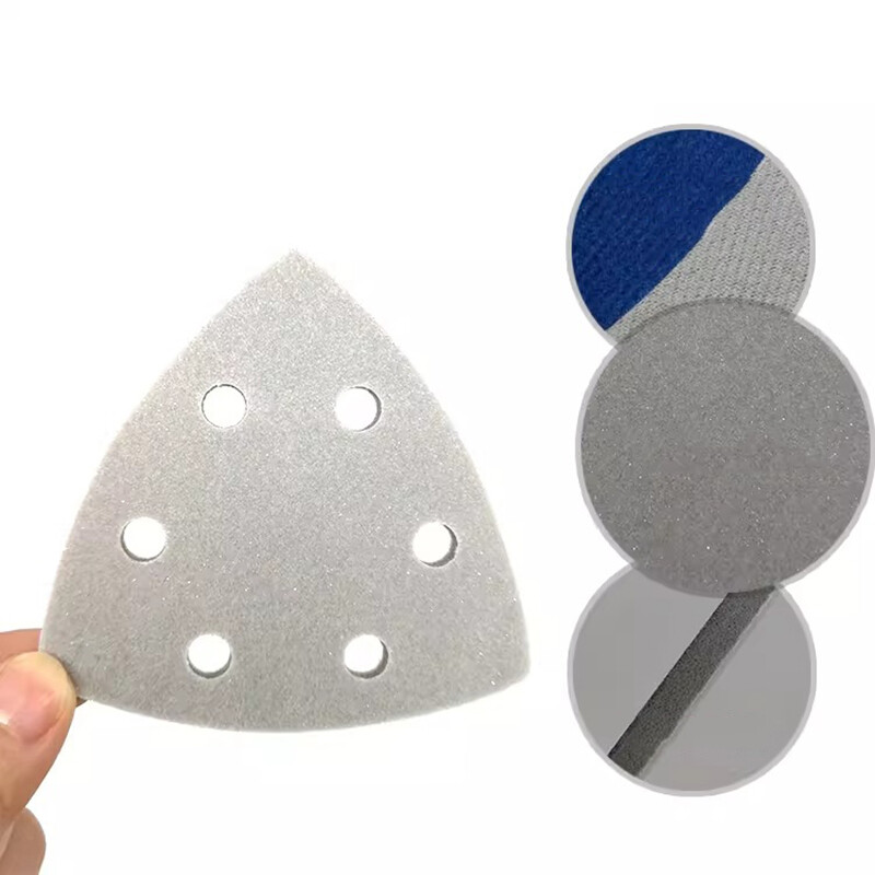 90x90x90mm Triangular 6 Holes Hook and Loop Foam Sponge Sanding Sandpaper Pads