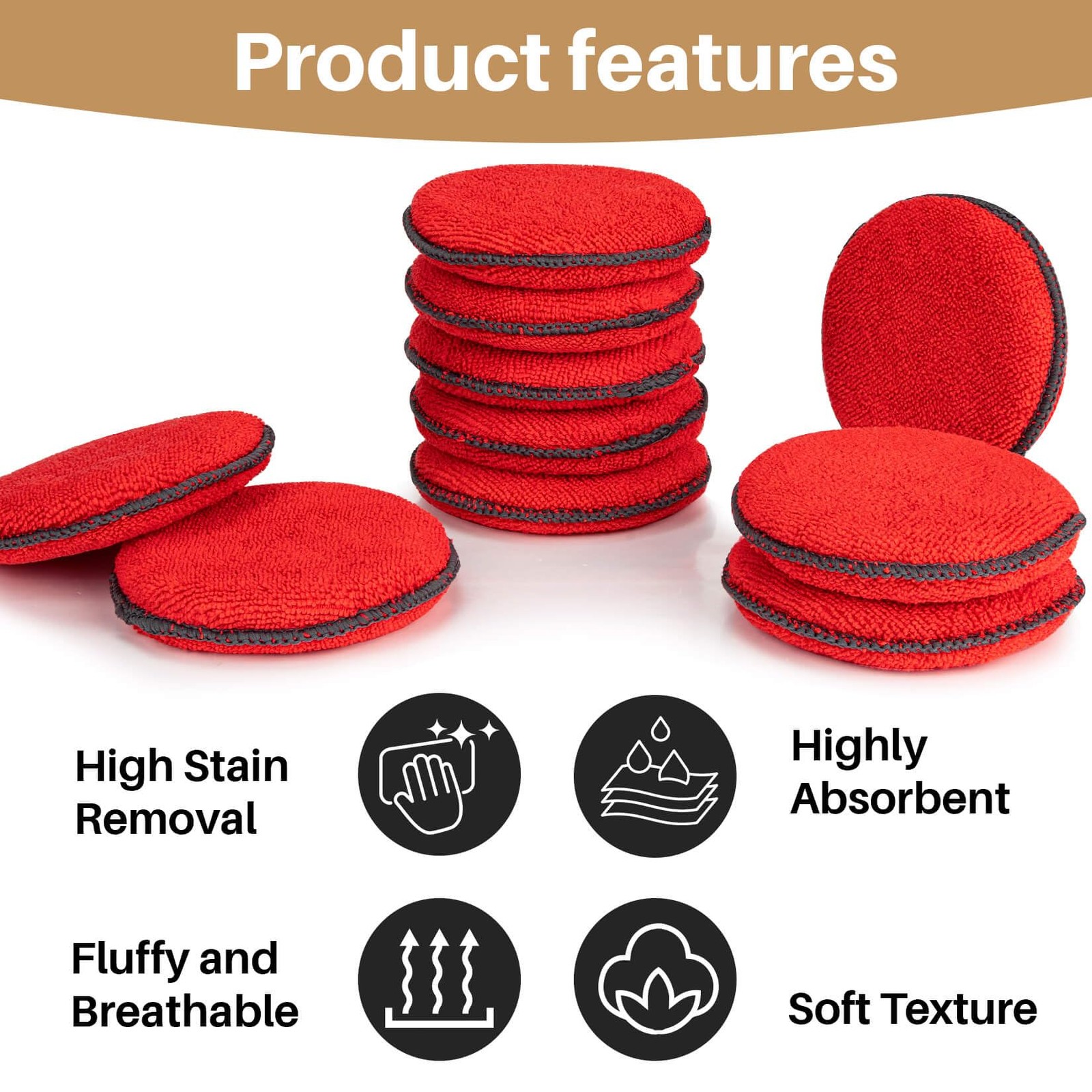 Sukh 12 Pack Microfiber Foam Car Wax Applicator Pad – 12PCS, Red