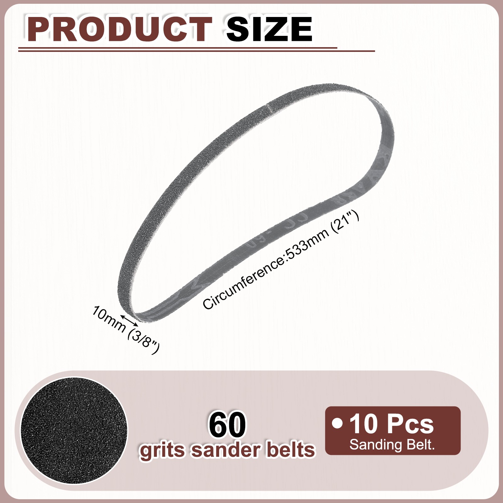 10pcs 3/8 x 21 Inch Sanding Belts, 60 Grit Silicon Carbide Abrasive Belt