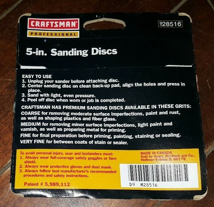 Premium Grade 220 Grit Extra Fine (3) 5-in. Sanding Discs ~ Item #928516
