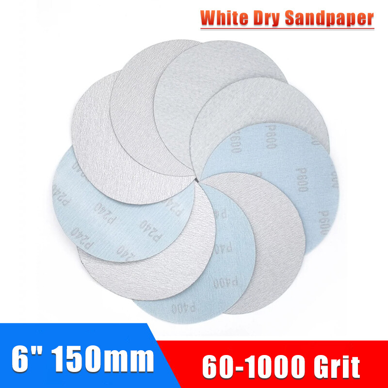 6″ 150mm White Dry Sandpaper Abrasive Sanding Disc Polishing Pad 60-1000 Grit