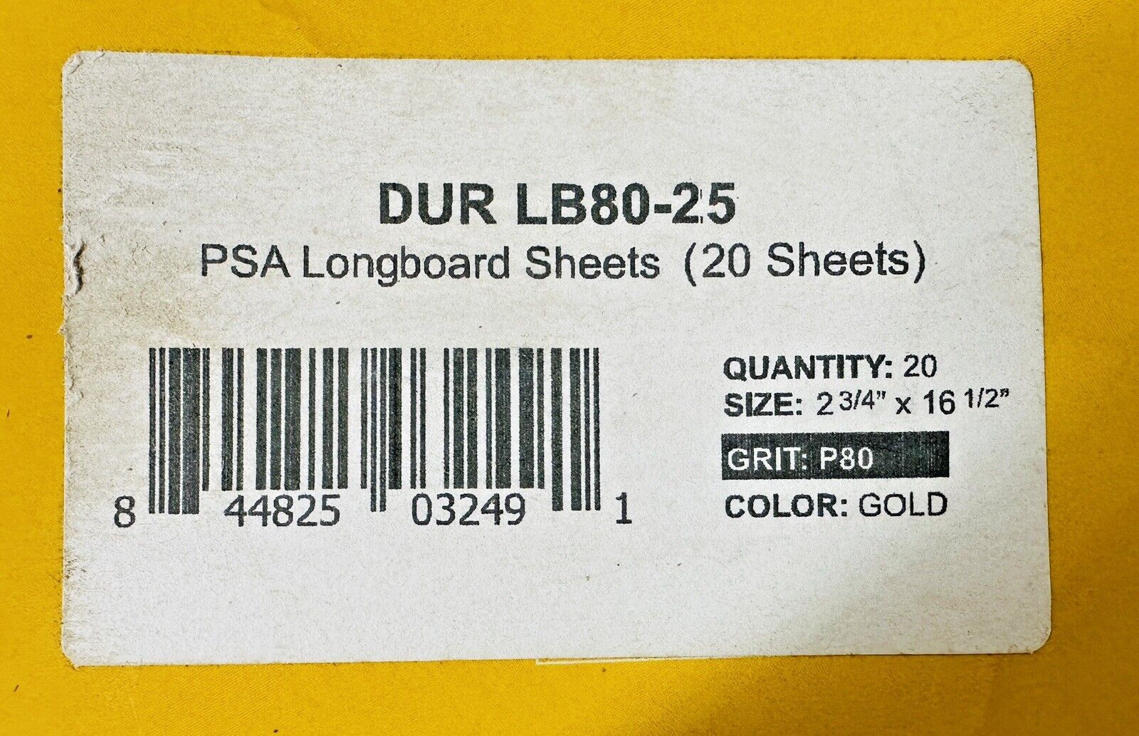 6 boxes of 20, 120 Sheets Dura-Gold 80 Grit Gold Pre-Cut Longboard Sandpaper