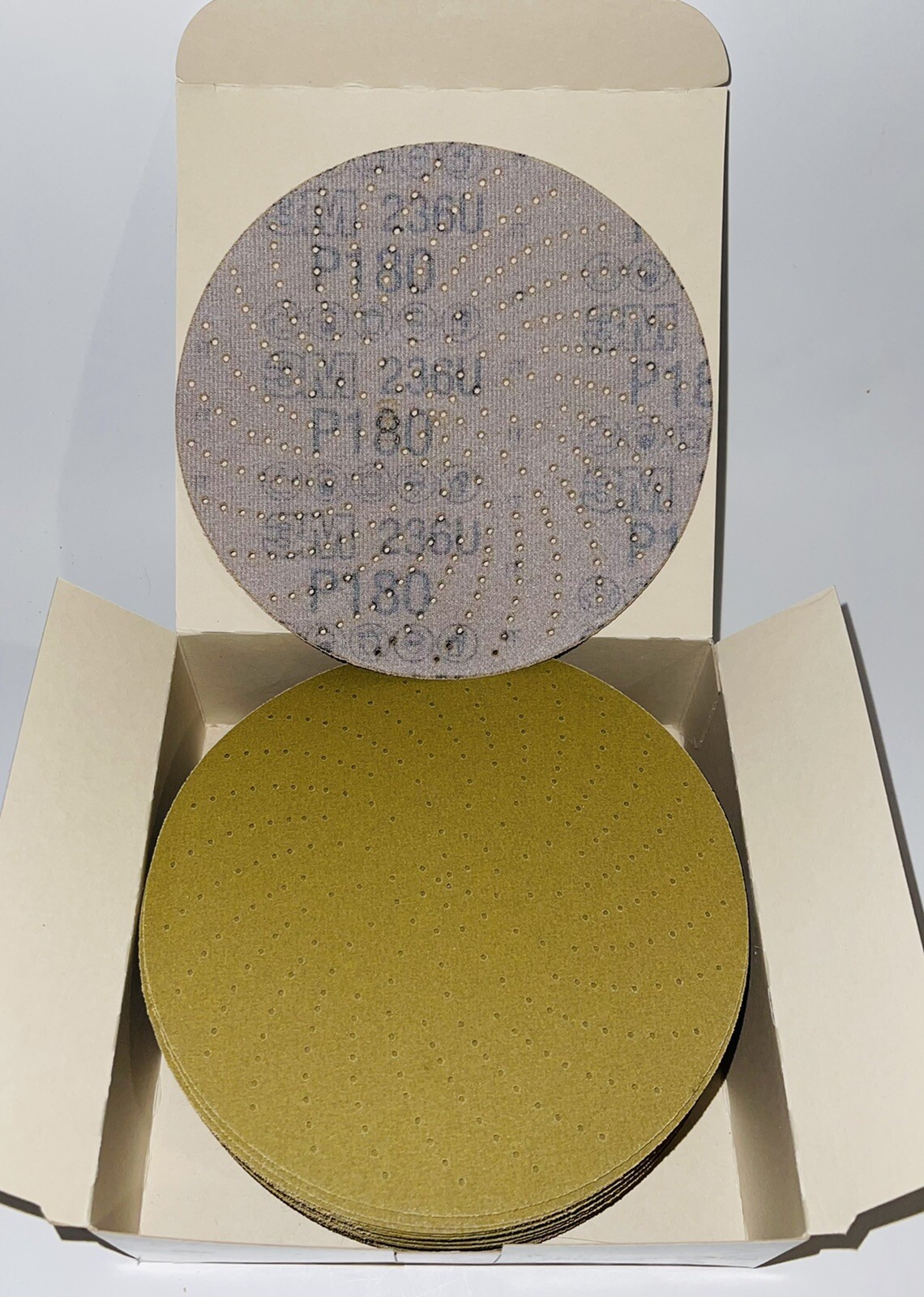 250 Pc 3M P180 Grit Clean 6” Sanding Disc 55507 Hookit Sand Paper 236U Pack Gold