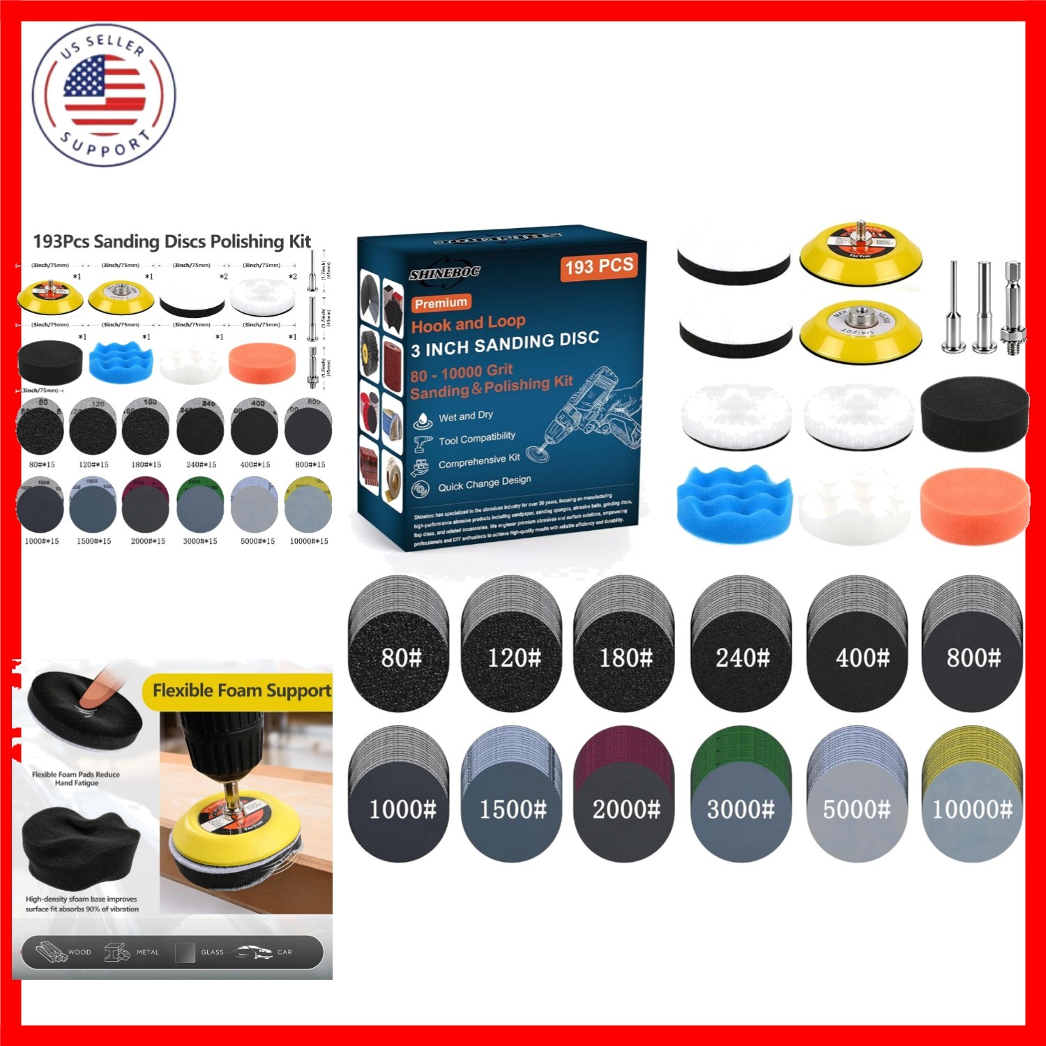 193Pcs 3 Inch Polishing Kit Hook and Loop Sanding Discs, Headlight Restoratio…