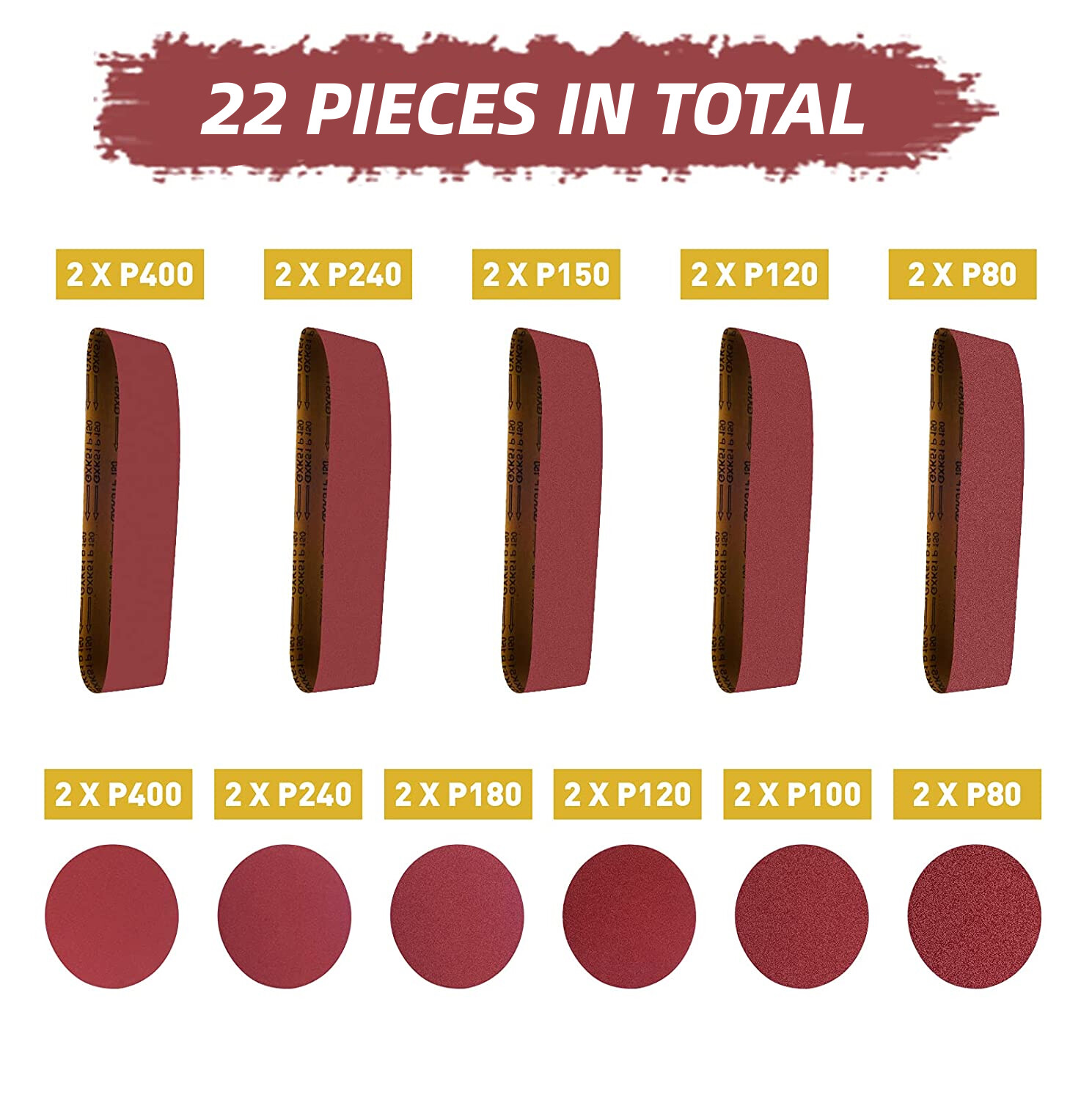 22PCS 4×36 in Sanding Belts Sander Belt& 6in PSA Self Adhesive Discs 80-400 Grit
