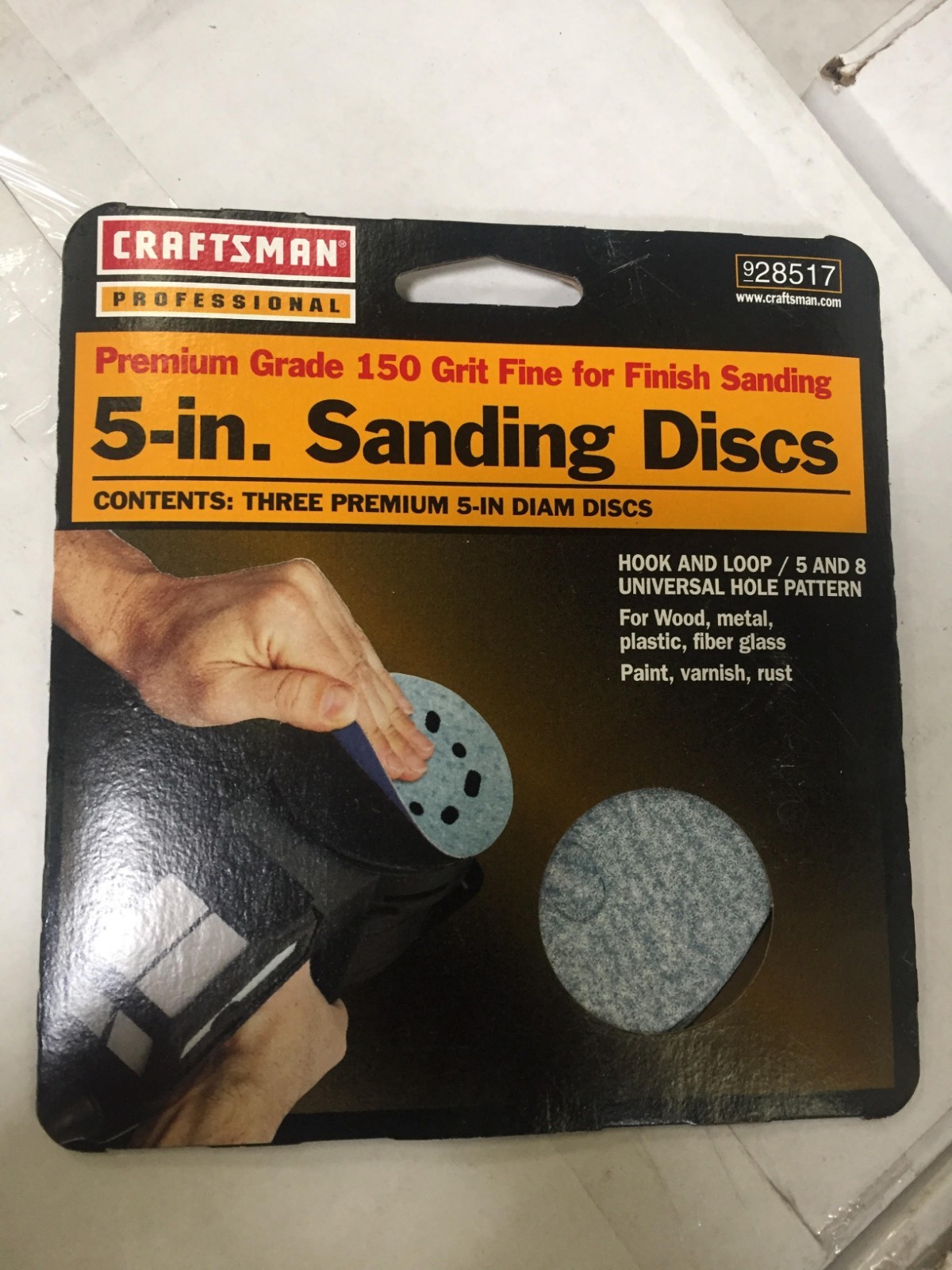 Craftsman Pro Hook and Loop 150 Grit Fine 5 Inch Sanding Discs 3 Pack