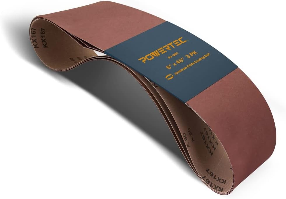 POWERTEC 3PK 6 X 48 Inch Sanding Belts, 120 Grit Aluminum Oxide Belt Sander Sand