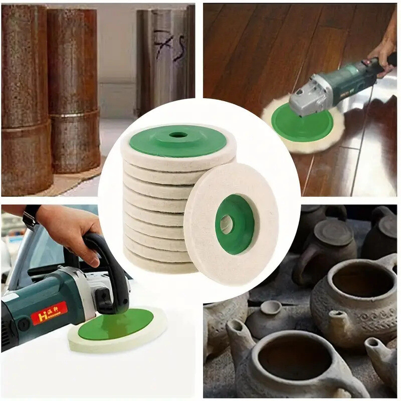 10Pcs 4″ Wool Polishing Discs Finishing Wheel Buffing Pads for 100 Angle Grinder