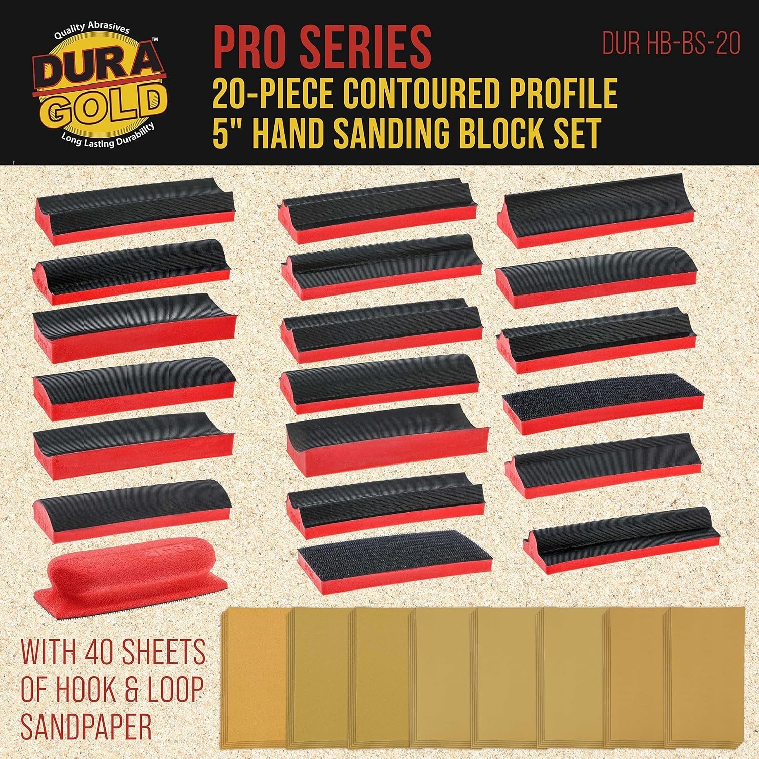 Hook & Loop Sanding Block Set – 20-Piece with 40 Sheet Kit