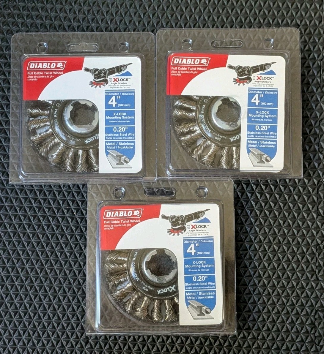 Lot of 3 Diablo Tool 4″ X-Lock Stainless Steel Full Cable Twist Wheel Attachment