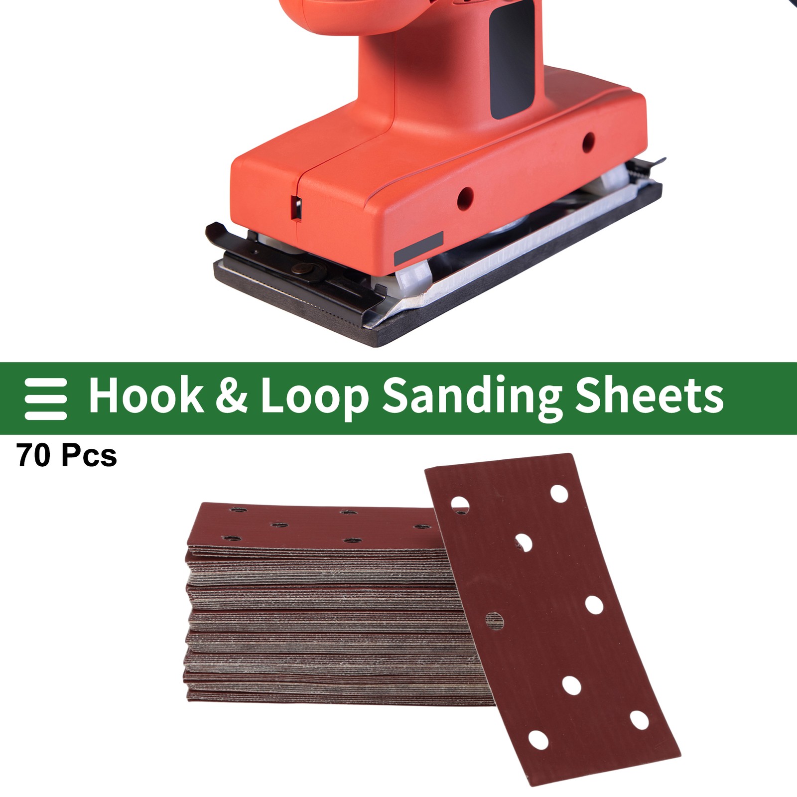 70 Pcs Sandpaper 8 Hole 800 Grit 180x95mm Aluminum Oxide Red