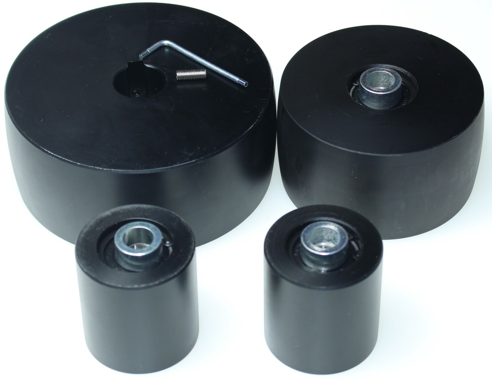 CNC Machined Belt Grinder wheel set 5″ Drive-24 mm shaft, 4″ tracking, 2″ Idler