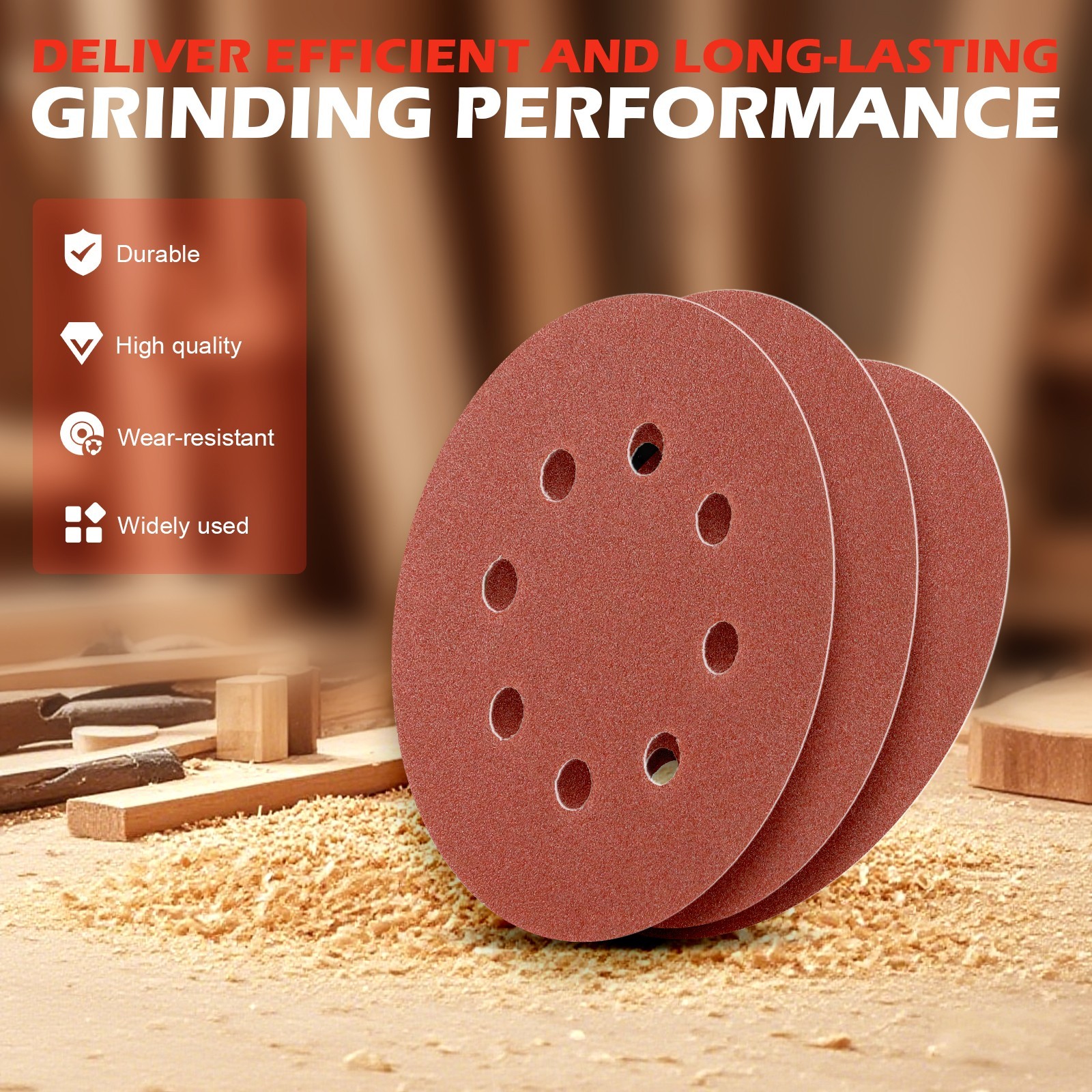 50Pc 5inch Sanding Discs 40 Grit Hook Loop 8-Hole Orbital Sander Paper DIY Acces