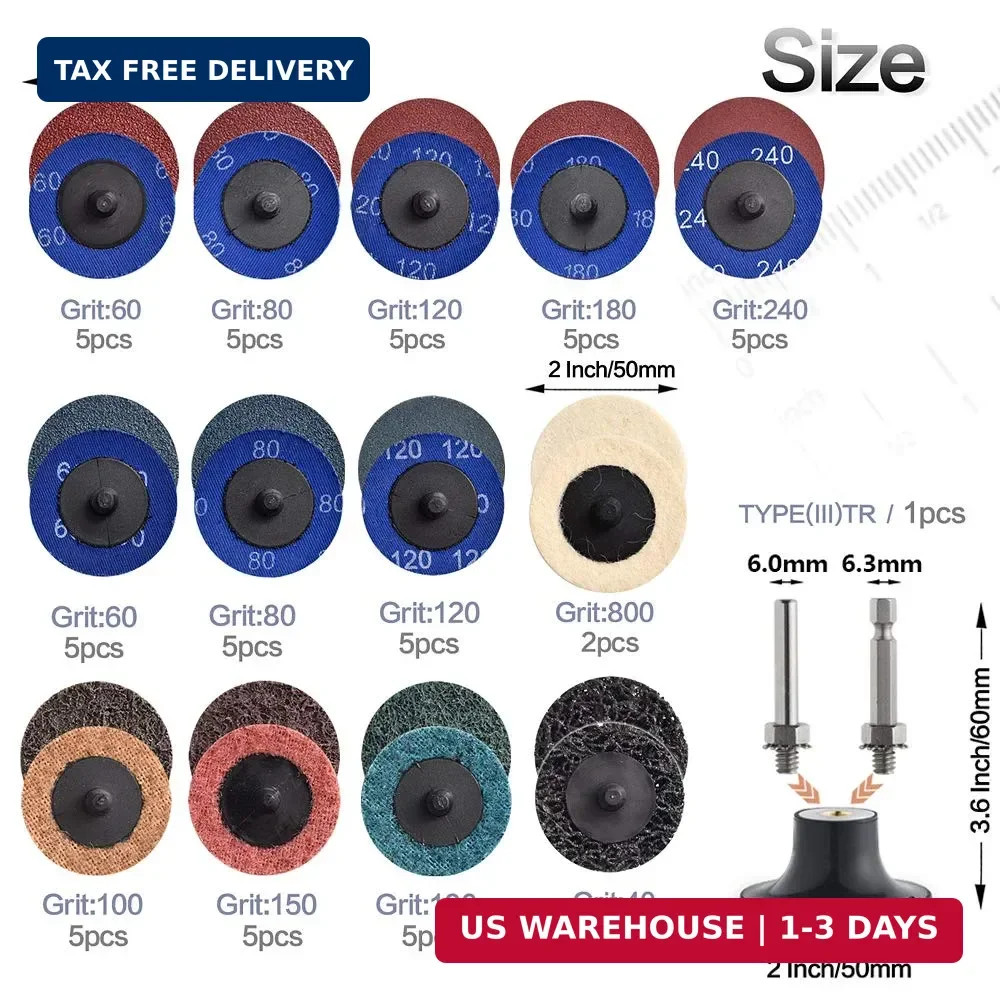 60Pcs Sanding Discs Set, 2 inch Quick Change Sanding Discs with 1/4″ Holders, Di