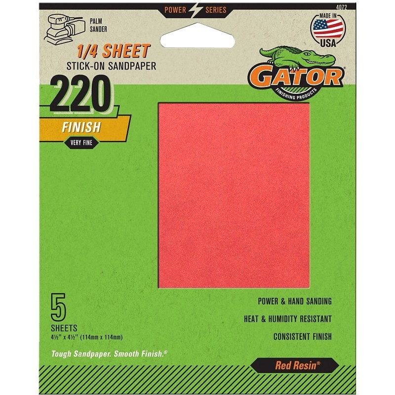 Gator 4072 Sanding Sheet, 4-1/2 in L, 4-1/2 in W, Extra Fine, 220 Grit, Aluminum