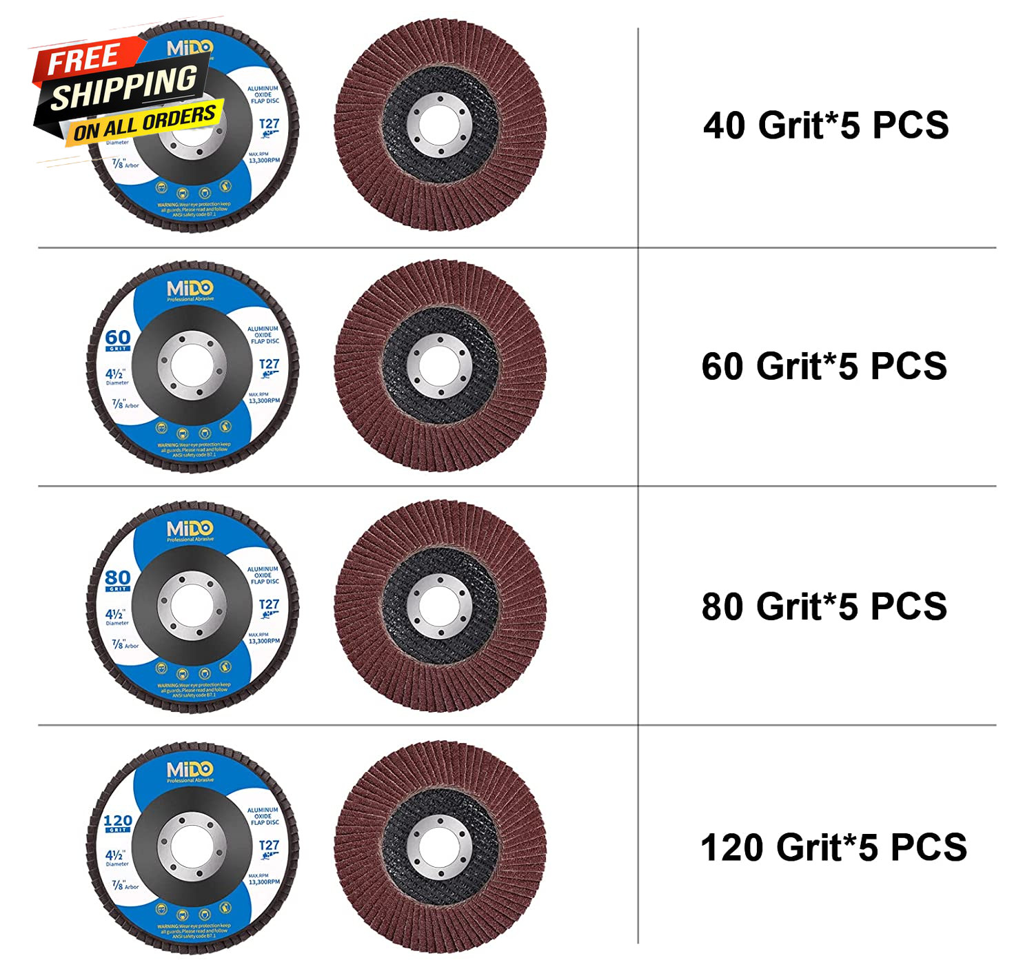 20 Pack Flap Discs 4.5 x 7/8″ Grinding Wheel T27 Flapper Wheel for Die Angle