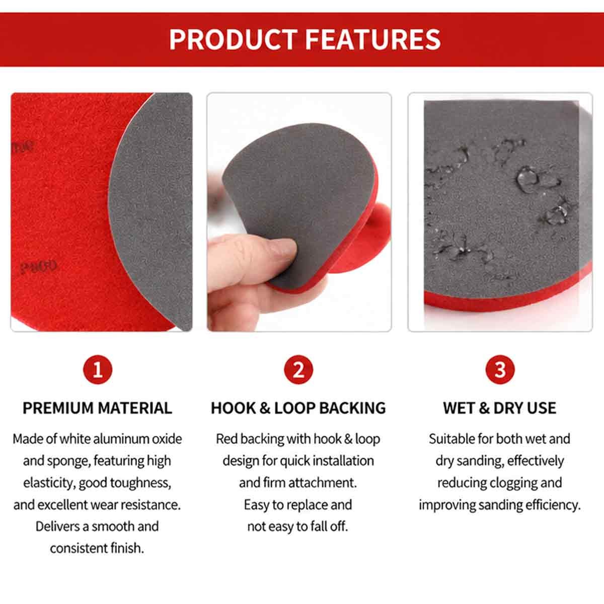 125mm 5″ Wet Dry Sanding Discs Sponge Pads Foam Sanding Pads Grit 180 – 4000