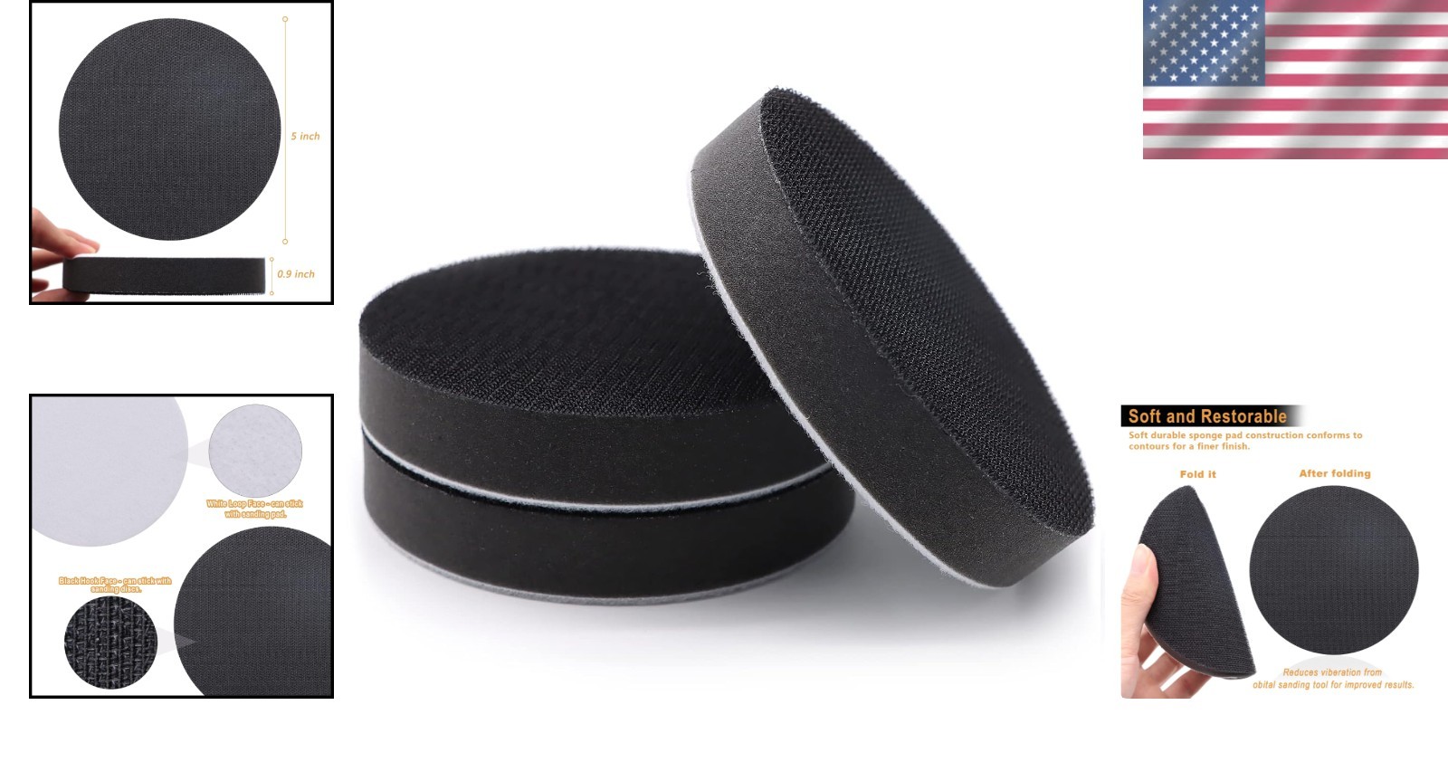 3-Pack Hook and Loop 5 Inch Foam Sanding Pads for Automotive and Woodworking