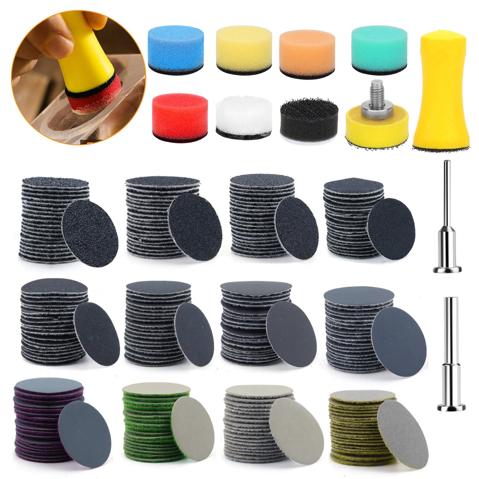 250PCS 1″ Hook & Loop Sandpaper 60-10000 Grit Wet Dry Polishing Pads for Drill