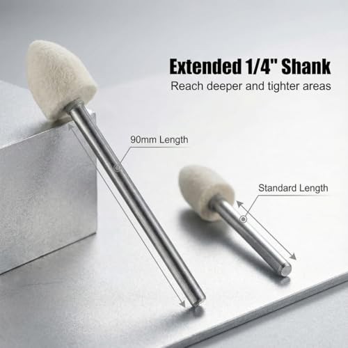 9 Pcs Extended Drill Polishing Felt Bits – Extra Long 1/4″ Shank Compressed