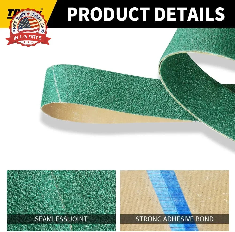 6 Pack 2 x 72 Inch Zirconia Ceramic Sanding Belts Kit – 40, 60, 80, 100, 120, 18