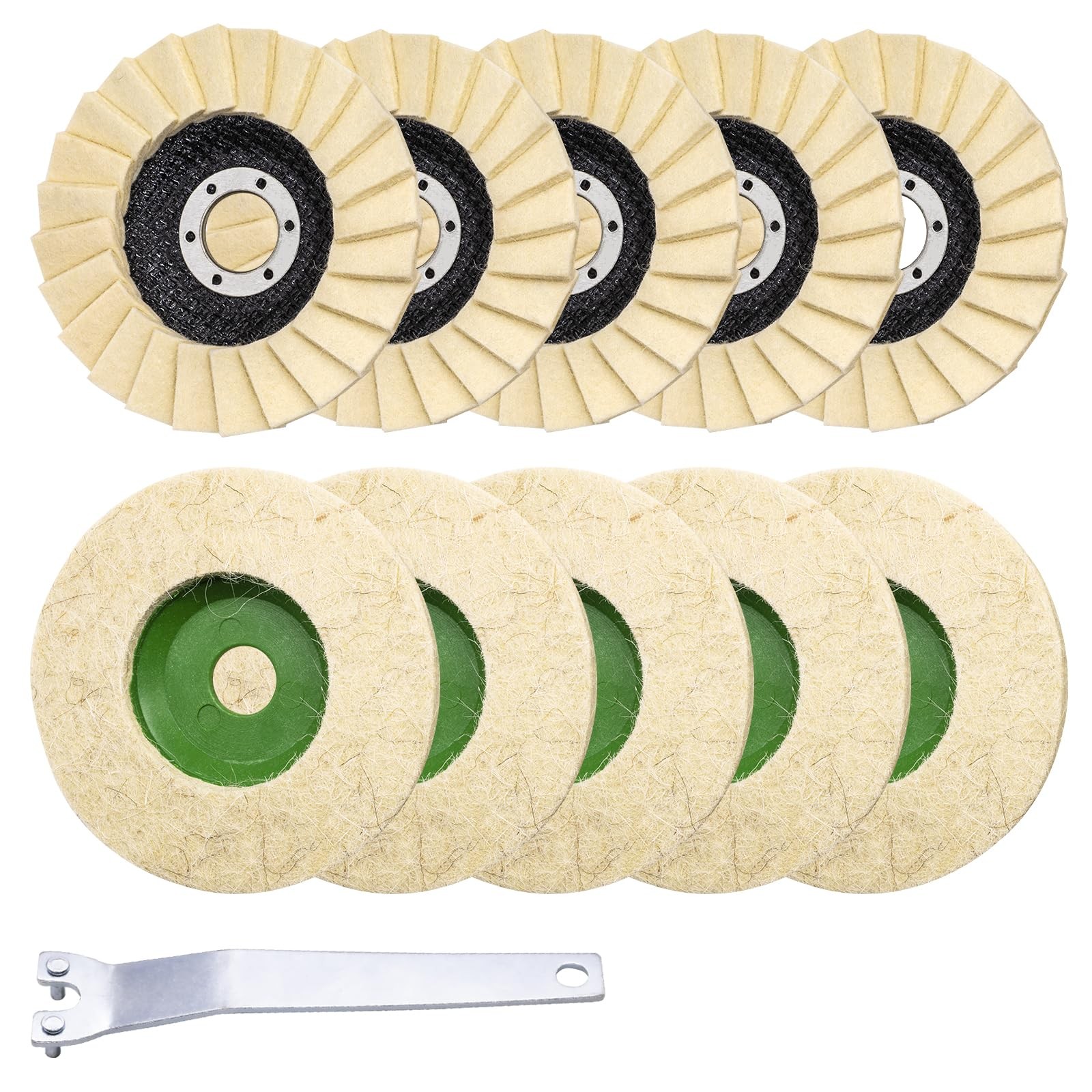 11Pcs Wool Buffing Polishing Wheel Set Contains 4-1/2 x 7/8 Inch Arbor Buffin…