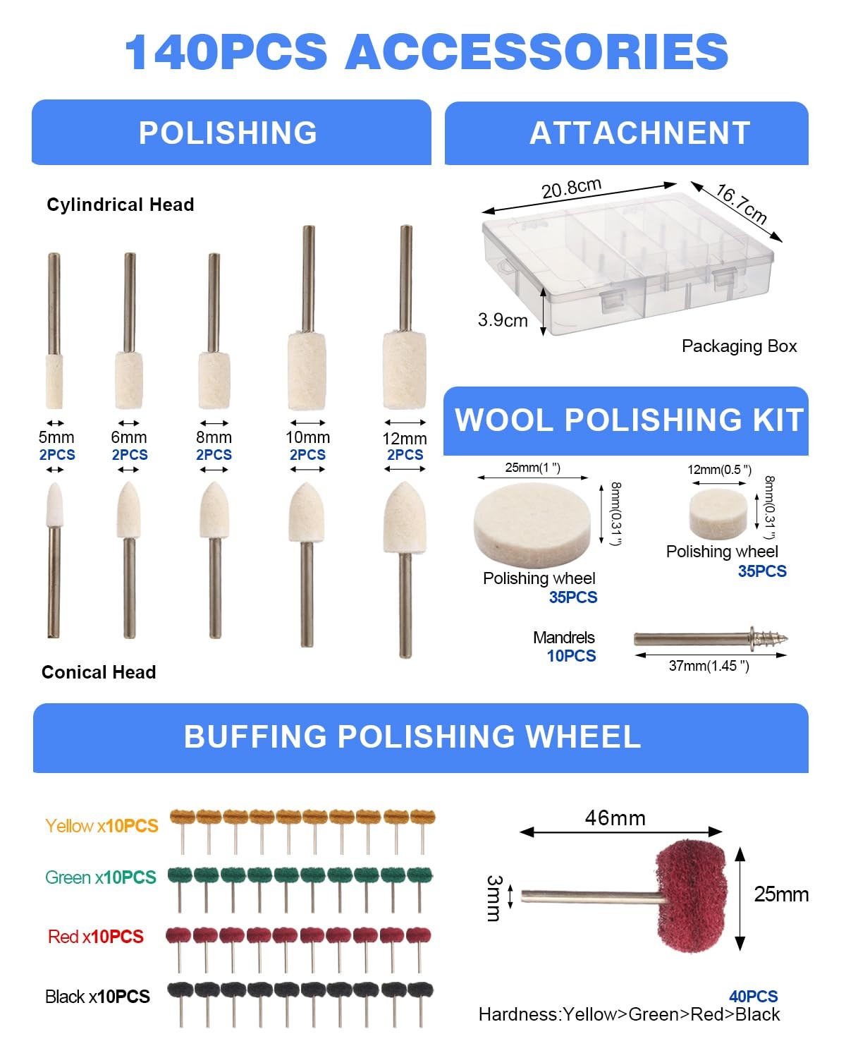 140 PCS Polishing Kit for Dremel, Drill Buffing Wheels Bits for Rotary Tool