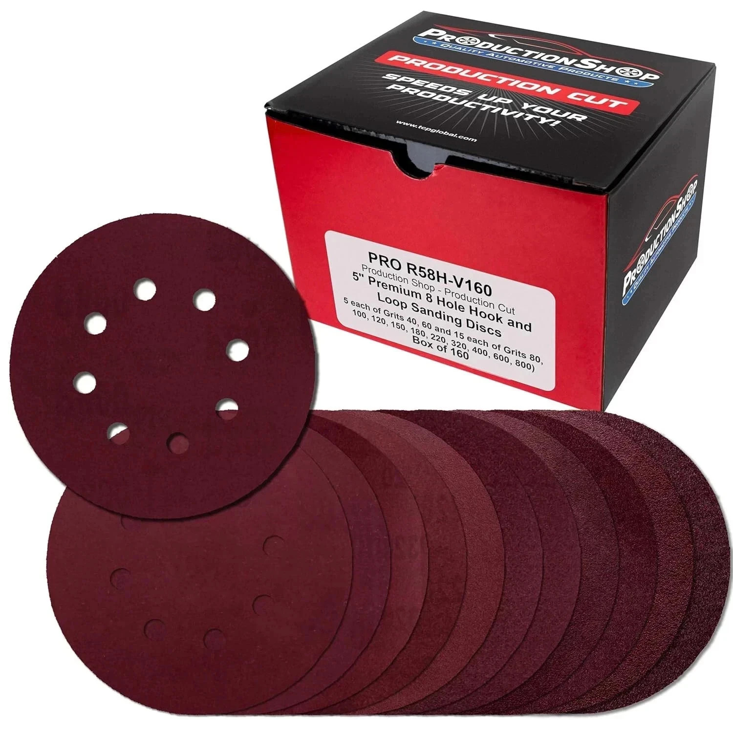 160 Pack 5 inch Sanding Discs 8-Hole Red Variety Pack Grit, Hook ,Loop Sandpaper