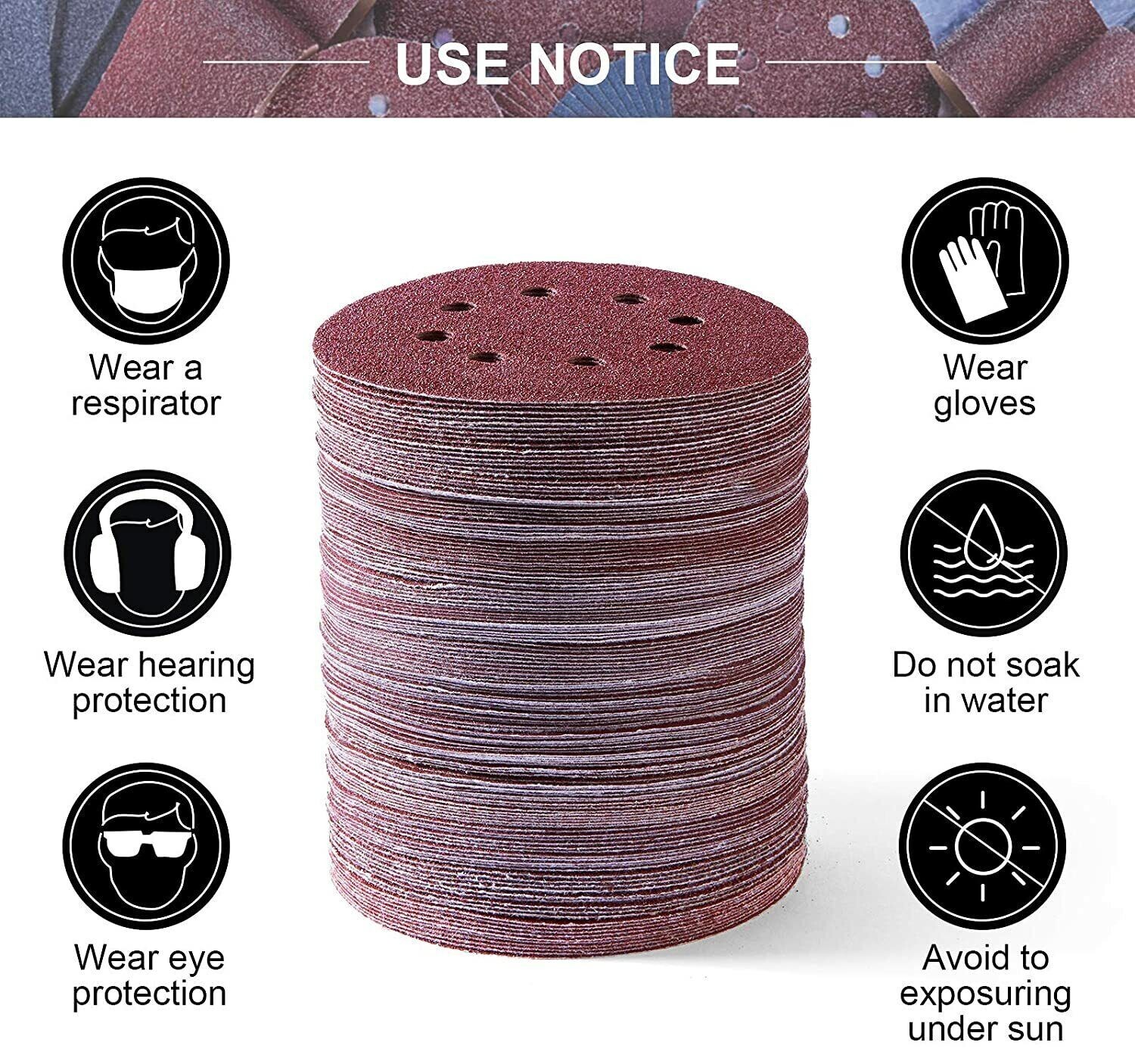 100 DISC VARIETY PK Sanding Discs 5 inch 8-Hole Hook & Loop Orbital Sander Paper